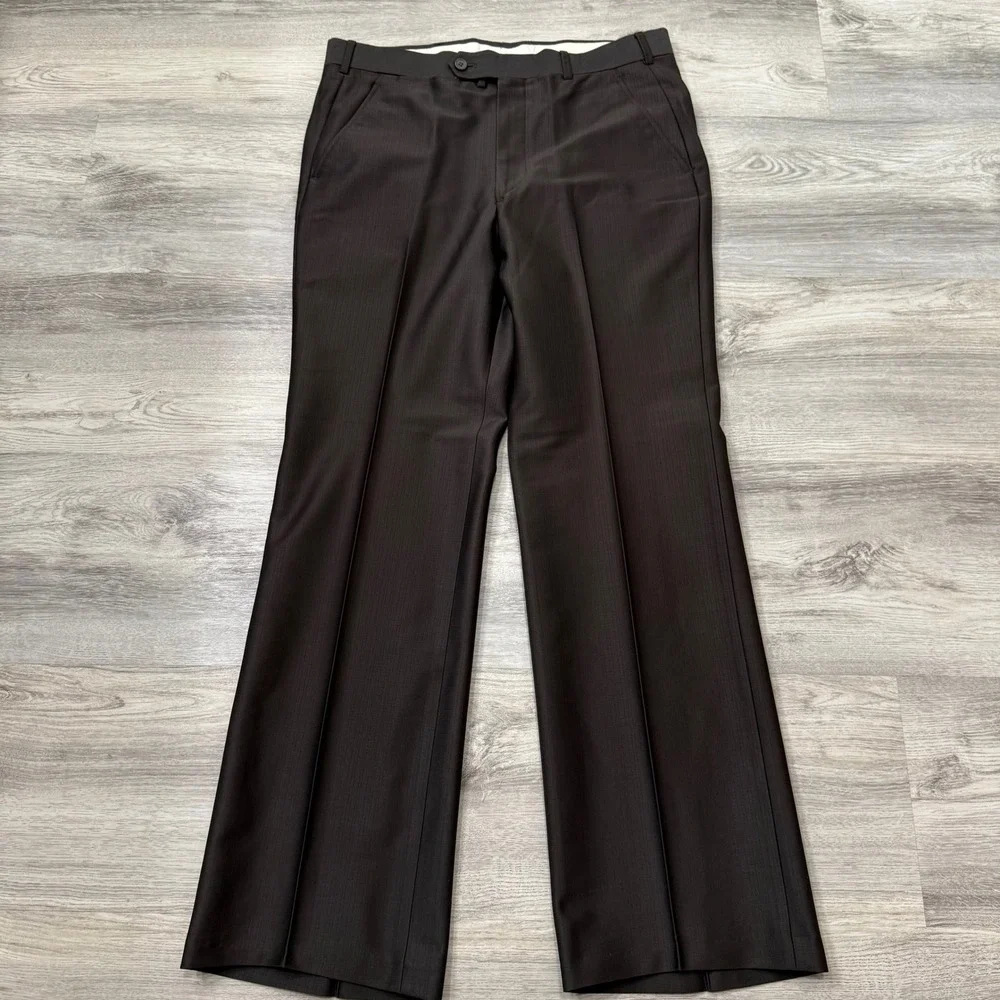 Sasson Paris Men's Dress Pants Brown Textured Office Career‎ Formal Sz 32x28